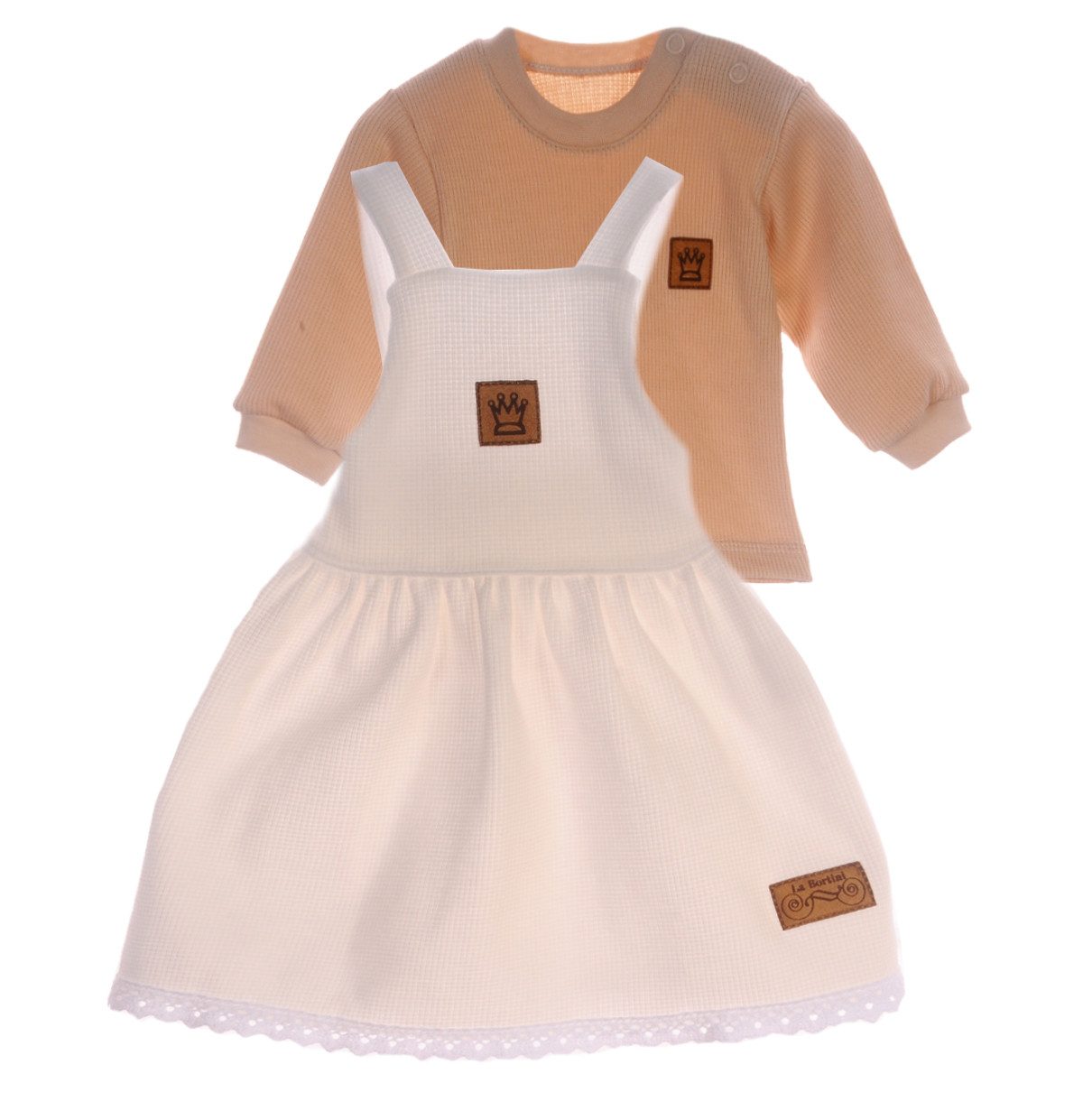 La Bortini Trägerkleid Trägerrock und Langarmshirt Baby Set Kleidchen in beige creme 44 50 56 62 68 74 80 86 92 98