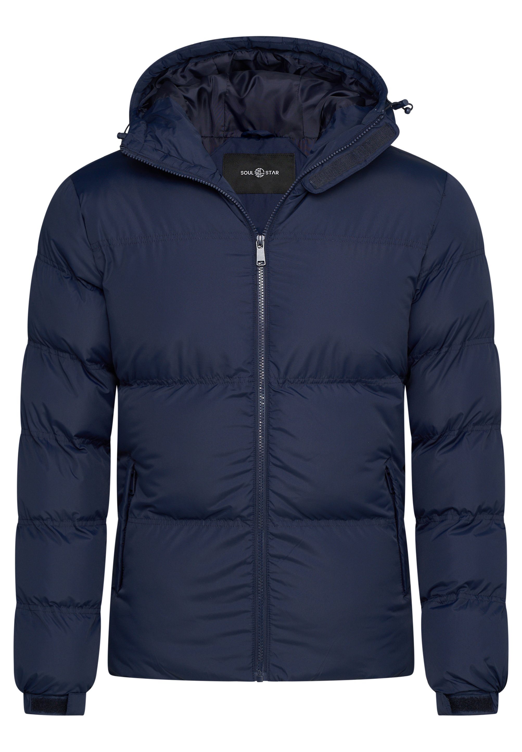 warme S2LEKNES Winterjacke Jacke mit Navy SOULSTAR Puffer Steppjacke Kapuze