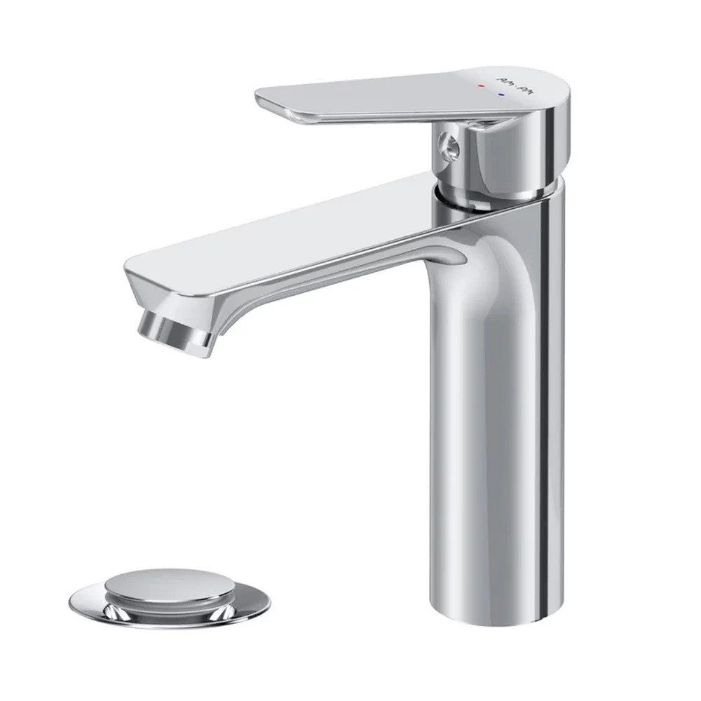 AM.PM Waschtischarmatur Badarmatur Bad Armatur HIT Wasserhahn S-Größe mit Klick-Ablaufgarnitur (Waschbeckenarmatur Mischarmatur mit Wasserablauf, Mischbatterie, 2 x G 3/8-Anschluss und Klick-Ablauf Chrom / Silber) Einhebelmischer für warmes und kaltes Wasser