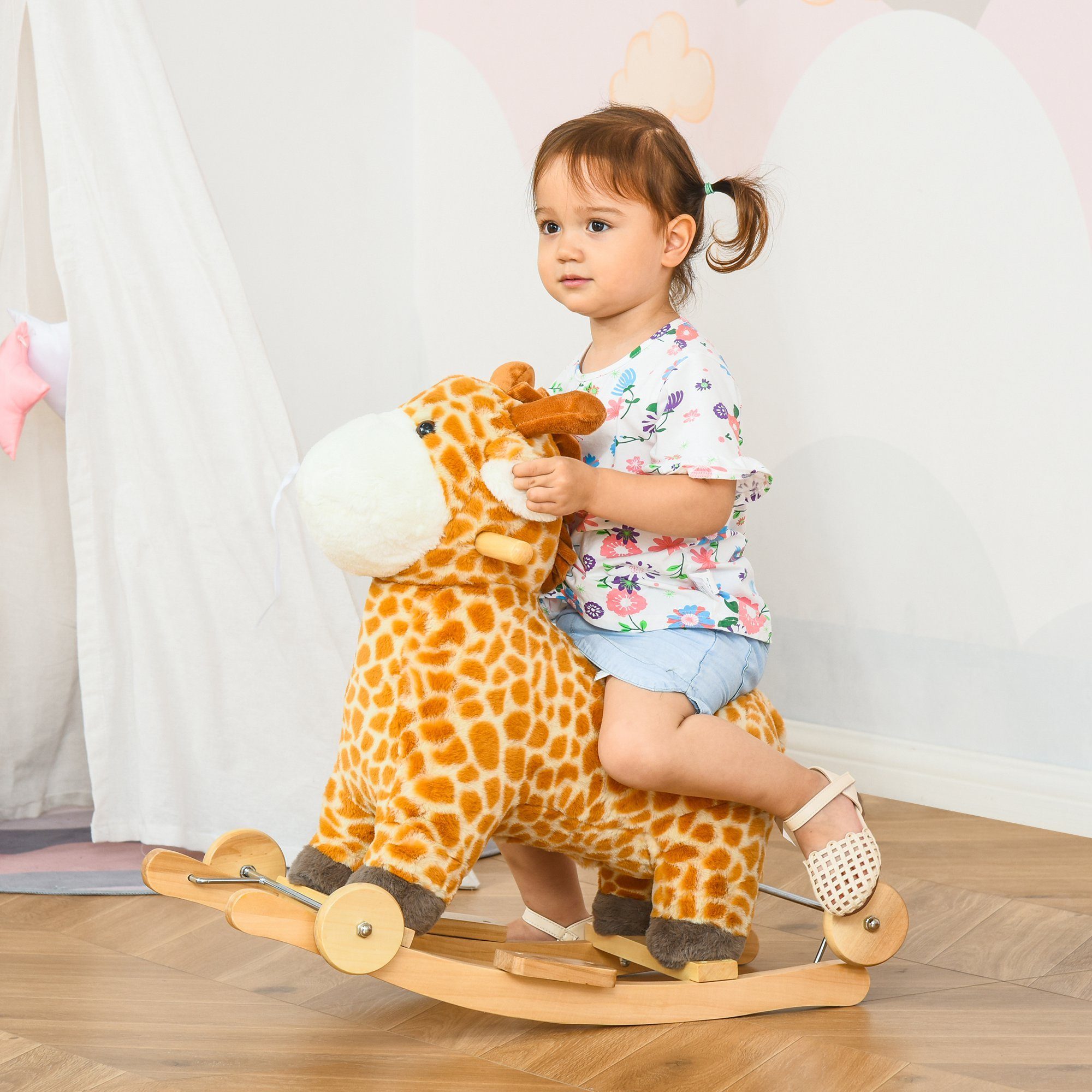 HOMCOM Schaukeltier 2-IN-1 Schaukelpferd mit Räder günstig online kaufen