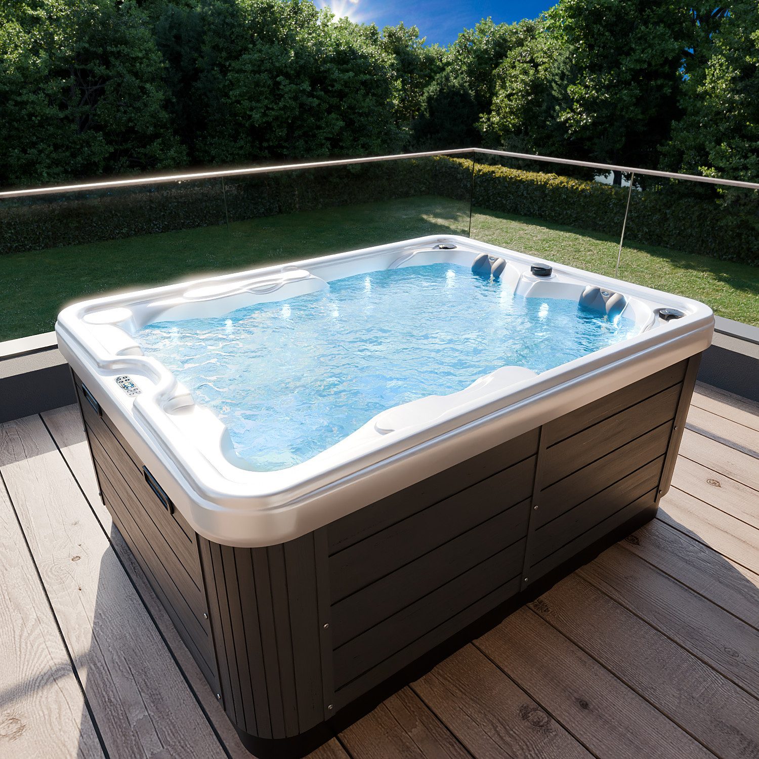 TroniTechnik Whirlpool Outdoor Whirlpool Bottaro Spa Weiß/Perlmutt 210x160, (620l, winterfest, Farblicht, Kissen), Joyonway, Aristech Acryl, LEDs, 46 Düsen
