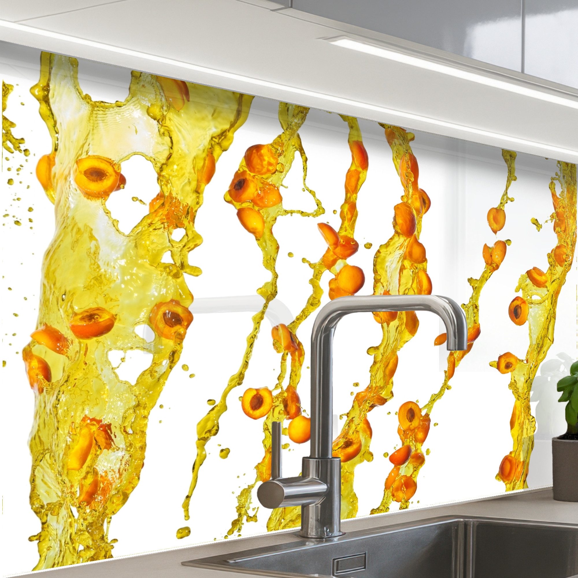 KitchenYeah Küchenrückwand Muster selbstklebend (keine Folie) Orange - Gelb - Spritzer - Obst, (1-tlg), Spritzschutz, Küche, Rückwand, Küchenwand, Küchenfront, 30x20 cm