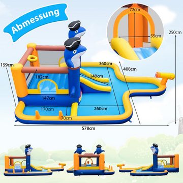 KOMFOTTEU Hüpfburg Wasserpark, Planschbecken, Basketballkorb, für Kinder 3-10 Jahre