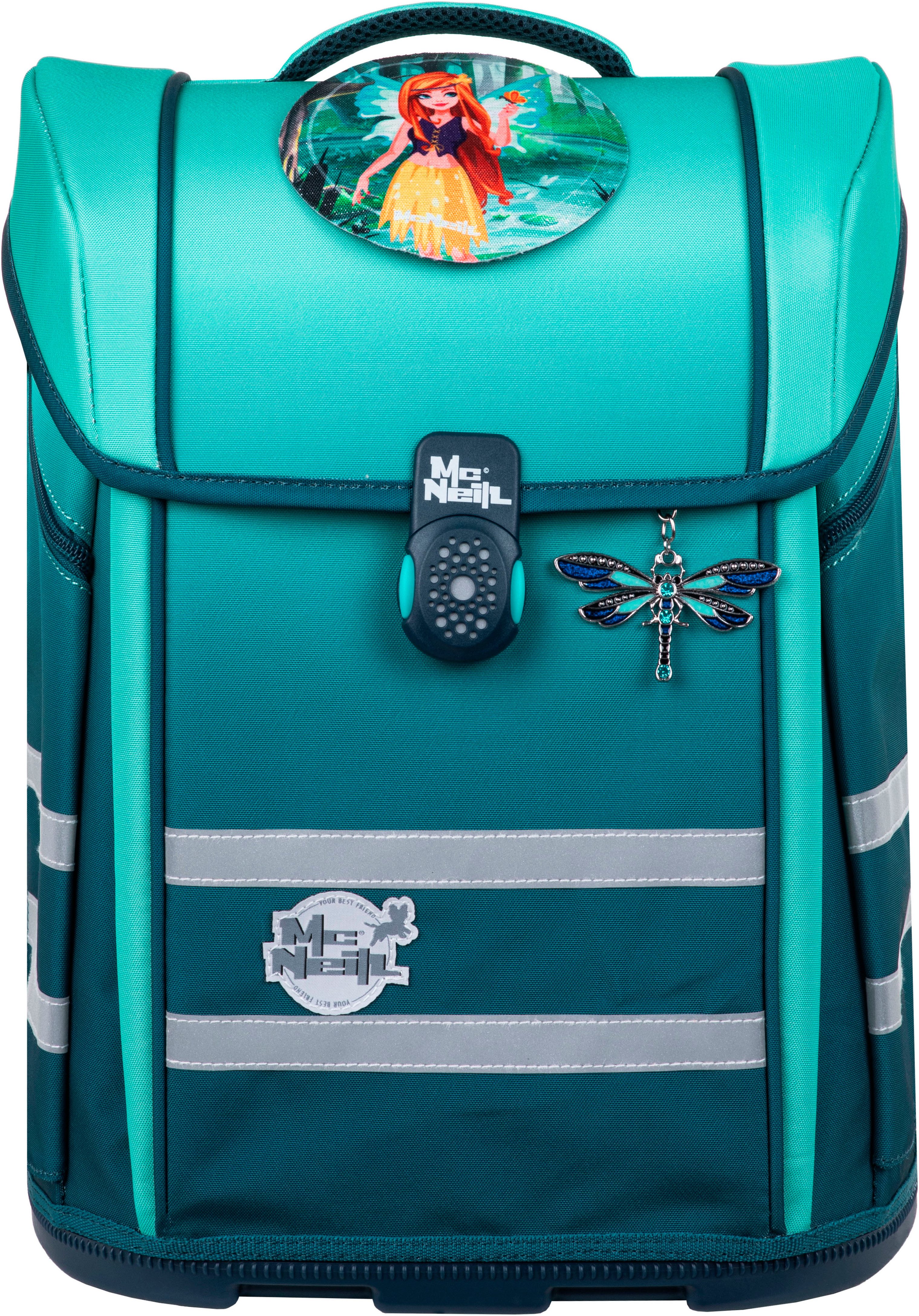 McNeill Schulranzen Perfecto, Gradient Blue Lagoon (Set, 5-tlg), inkl. Federmäppchen, Turnbeutel, Schlamperrolle & Motivmagnet