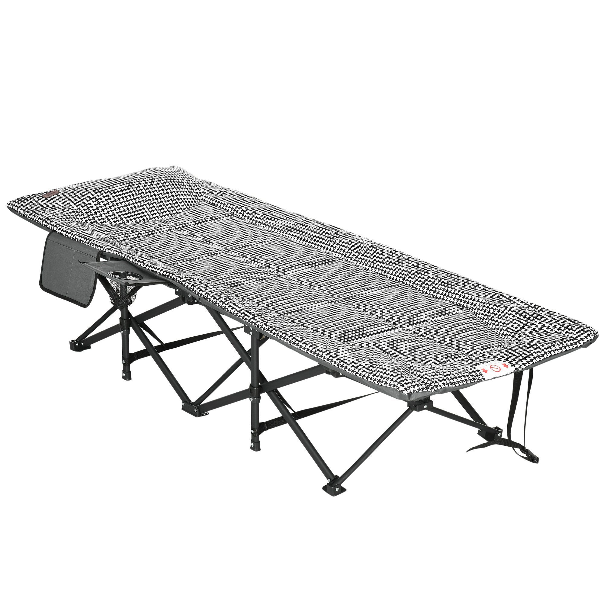 Outsunny Gartenliege mit Tasche, Klappbett mit Becherhalter, für Schwimmbad, Balkon, Feldbett, 1 St., Campingliege, Schwarz, 68 x 186 x 48cm