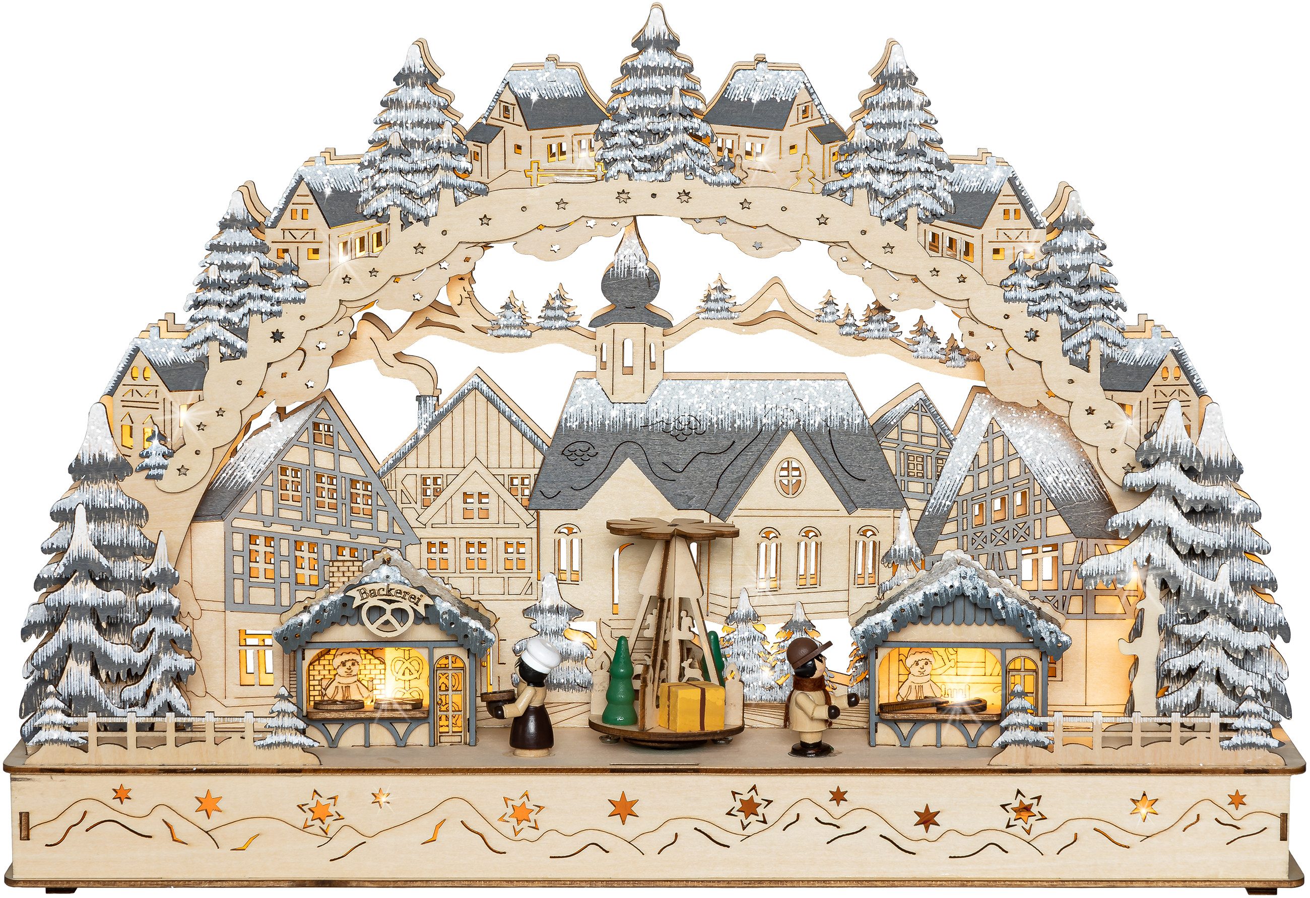 SIKORA Schwibbogen LB94 beleuchteter XL LED Schwibbogen aus Holz mit drehender Pyramide, sanft beleuchtet für ein weihnachtlich festliches Zuhause
