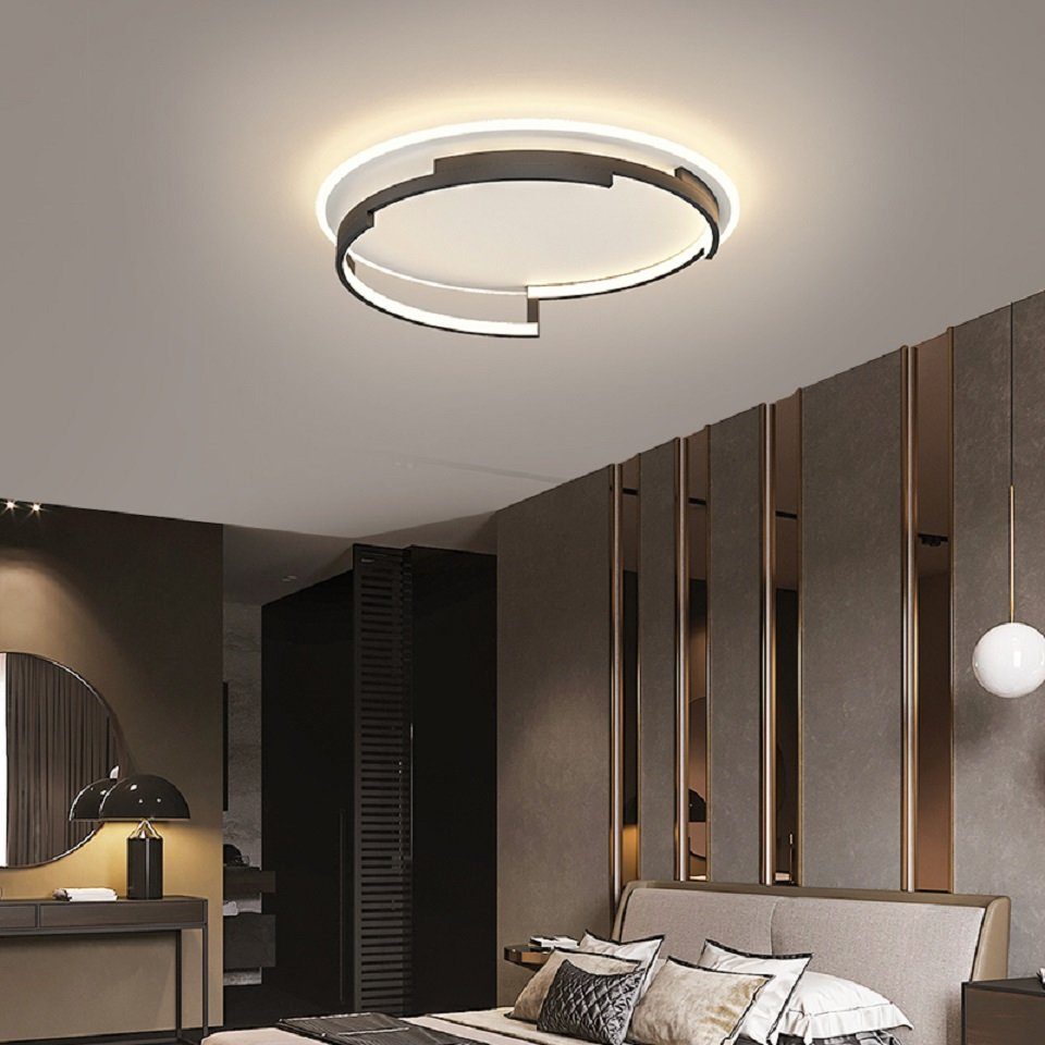 Daskoo Deckenleuchten Rund 50cm LED Deckenlampe mit Fernbedienung Dimmbar Wohnzimmer, LED fest integriert, Warmweiß/Neutralweiß/Kaltweiß, LED Deckenleuchte, Stufenloses Dimmen Schwarz+Weiß