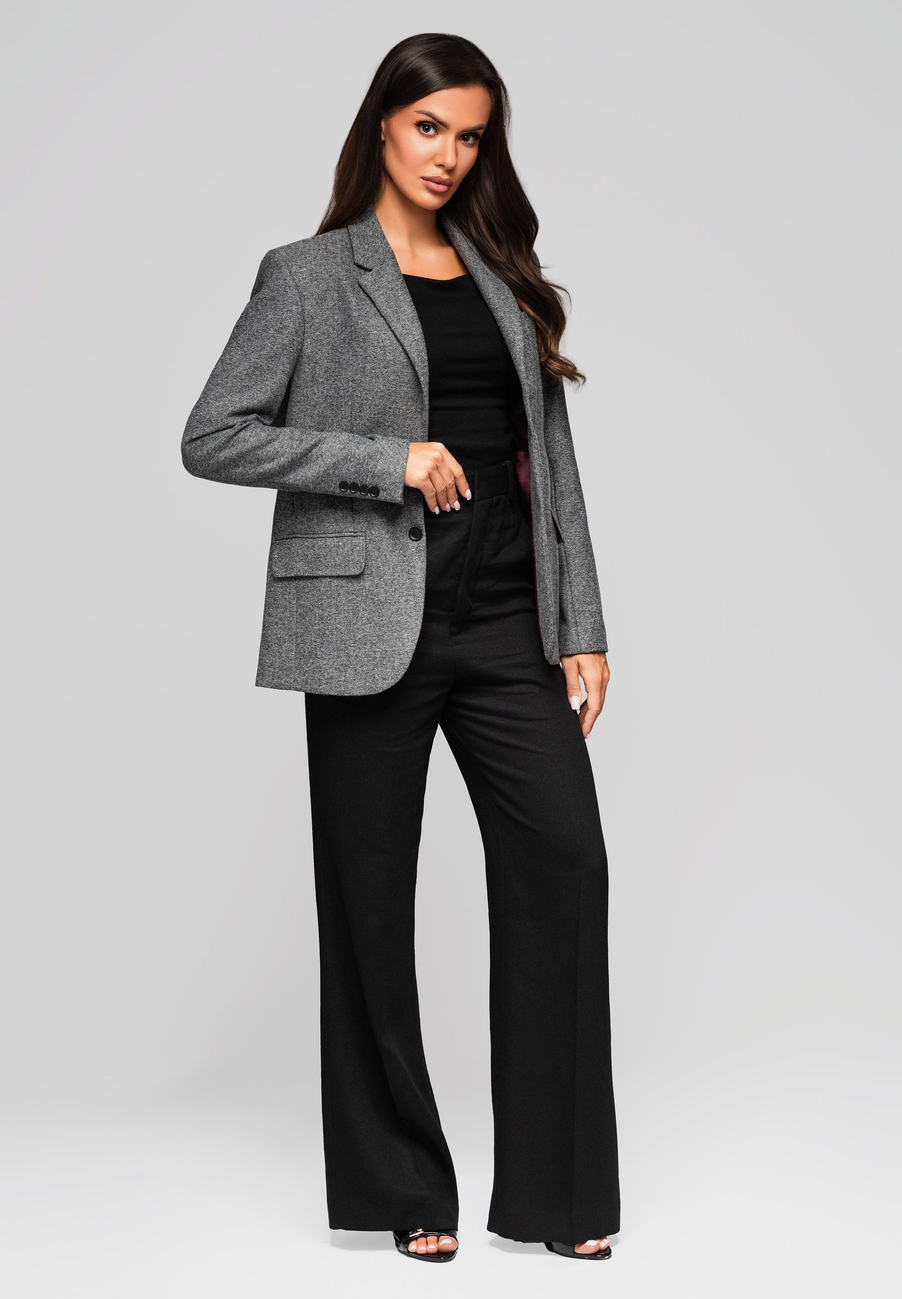 OMBRE Longblazer Klassischer Blazer aus Strukturstoff