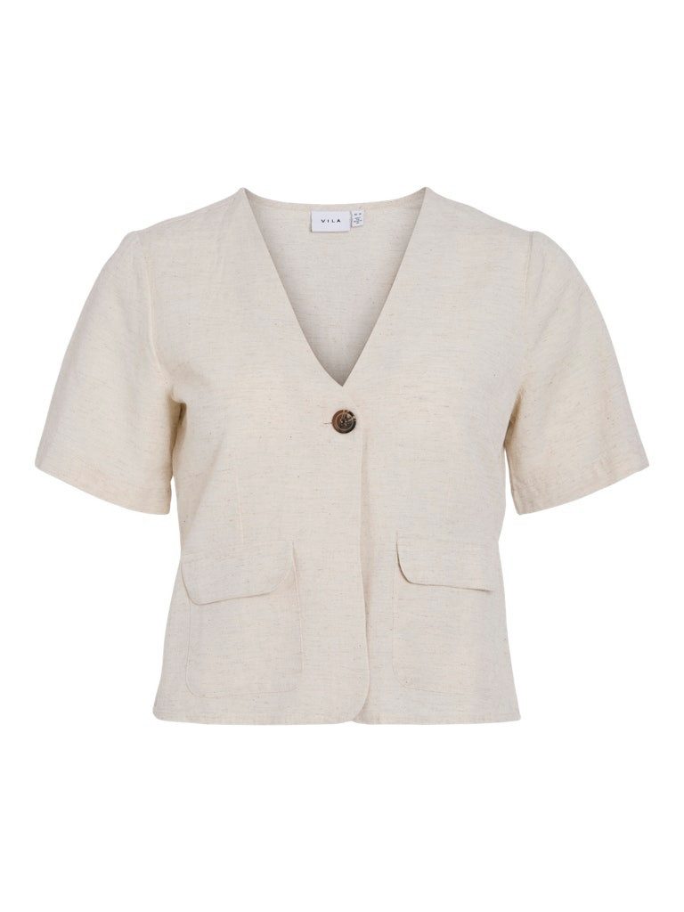 Vila Kurzarmbluse VIPRISILLA V-NECK S/S POCKET TOP Super Light Natural Melan