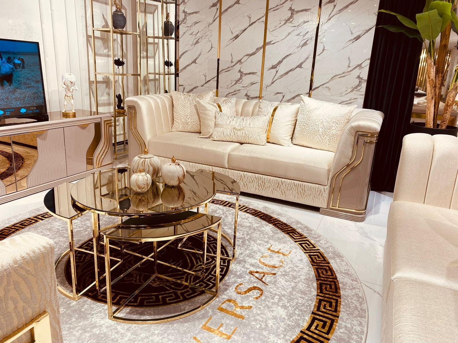 JVmoebel Sofa, Sofa 3 Sitzer Polstersofa beige Textil Sitz Design Couch Sofas Stoff