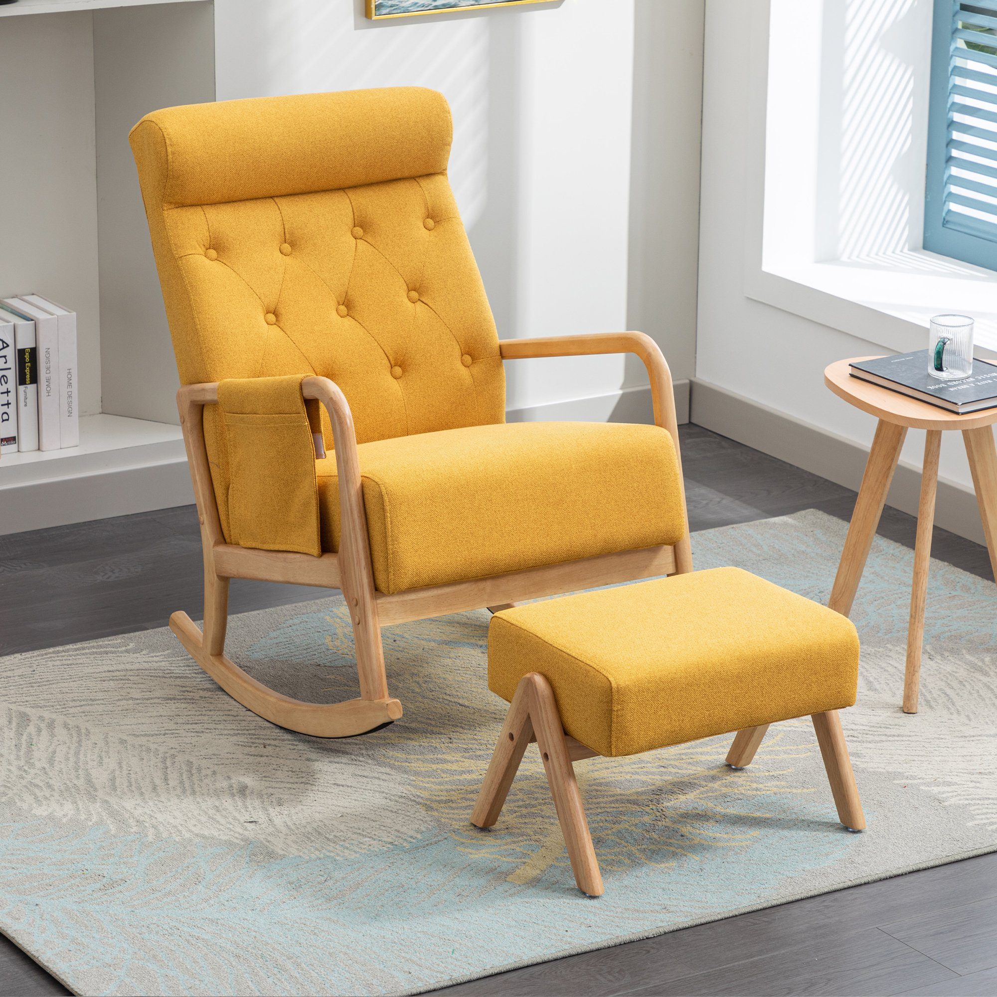 mehrfarbig Einzelstuhl Odikalo Lounge-Sessel Rückenlehne mane Gelb Schaukelstuhl gepolstert