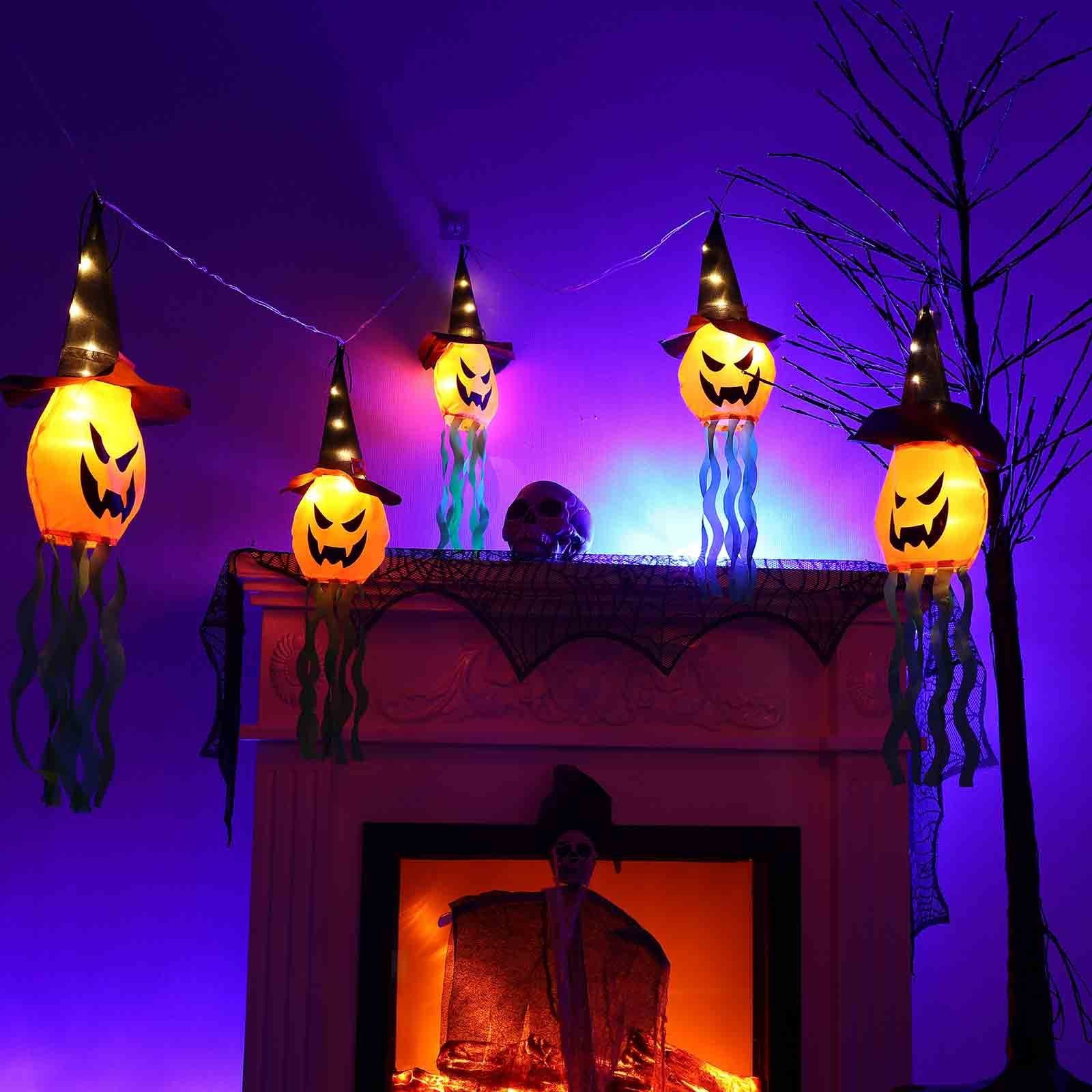 Wohnzimmer Deko Rosnek Garten für Party Kürbislaterne, Zaubererhut, Halloween LED-Lichterkette