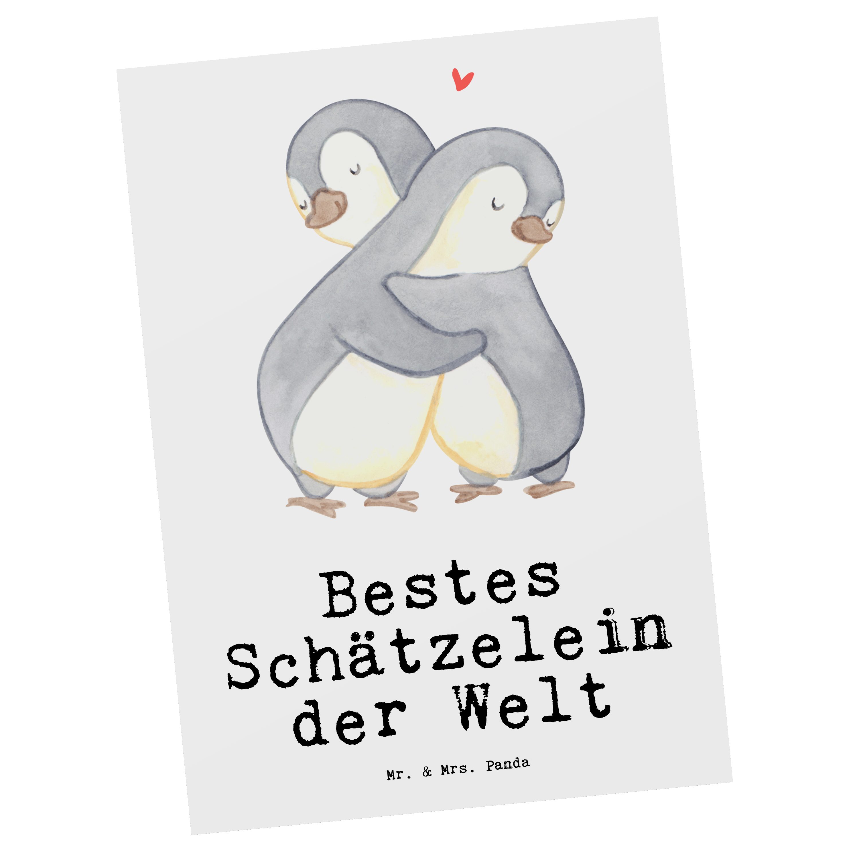 Mr. & Mrs. Panda Postkarte Pinguin Bestes Schätzelein der Welt - Weiß - Geschenk, Schätzchen, Freund, Geschenkkarte, Einladung, Karte, Schenken, Ansichtskarte, Bedanken, Schatzi