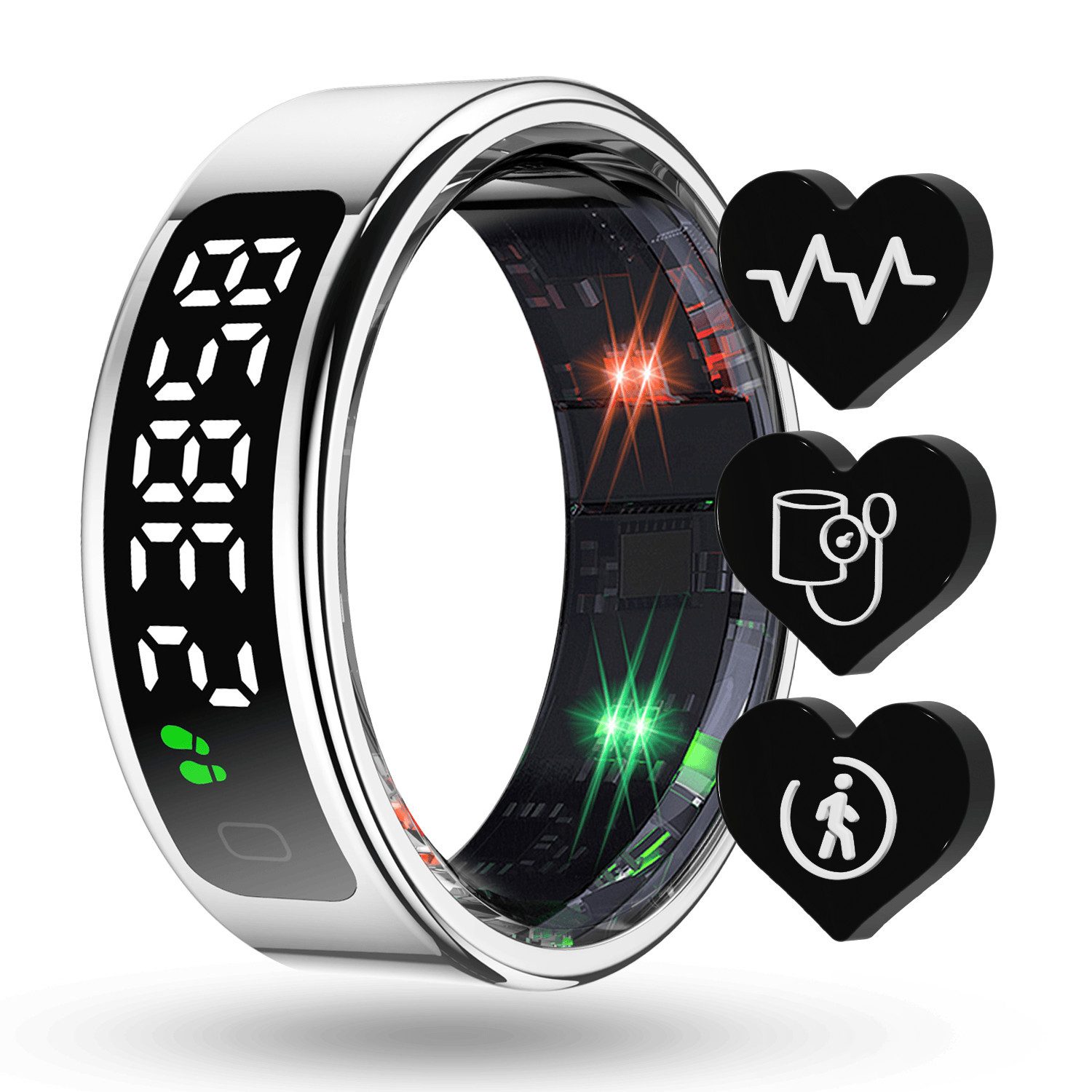 fontastic Smart Ring Divo Smart Ring mit Display Fitnessring Schlaftracker Schrittzähler