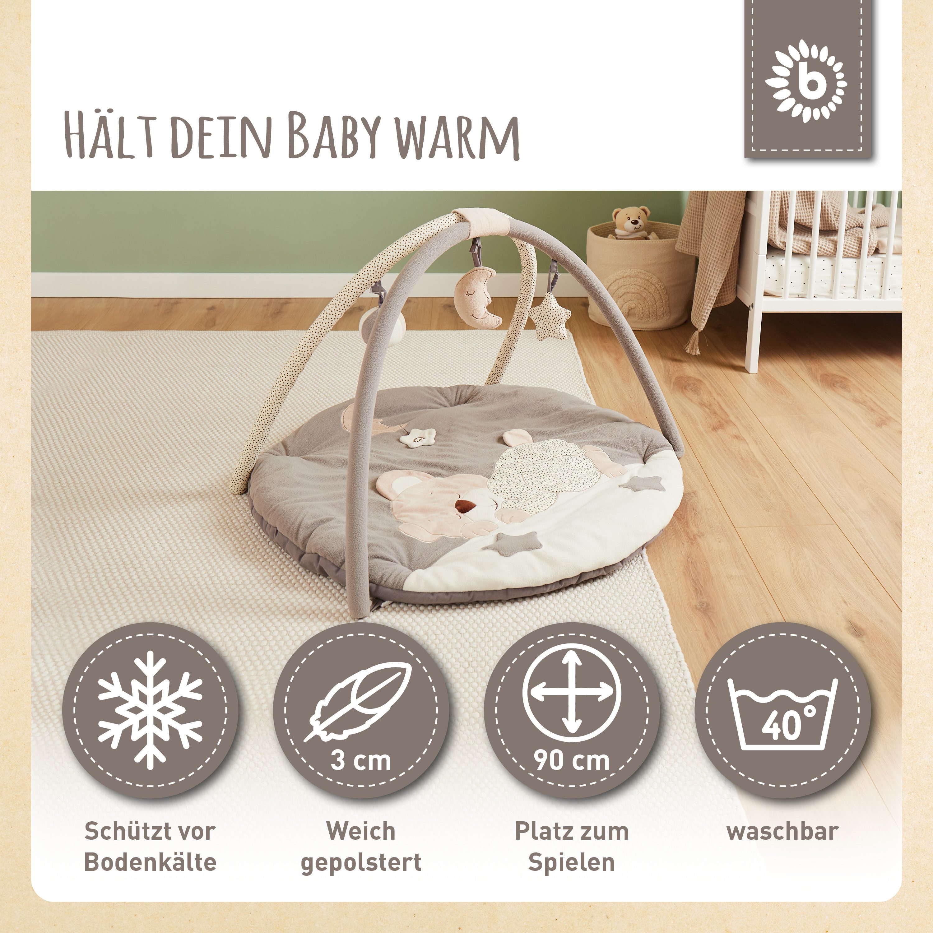BIECO Baby Gym Krabbeldecke mit Spielbogen Baby90 cm spieldecke – Bild 5 von 5