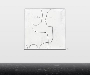 YS-Art Gemälde Anziehung, Menschen, Menschen Pärchen Leinwand Bild Handgemalt Weiß mit Rahmen