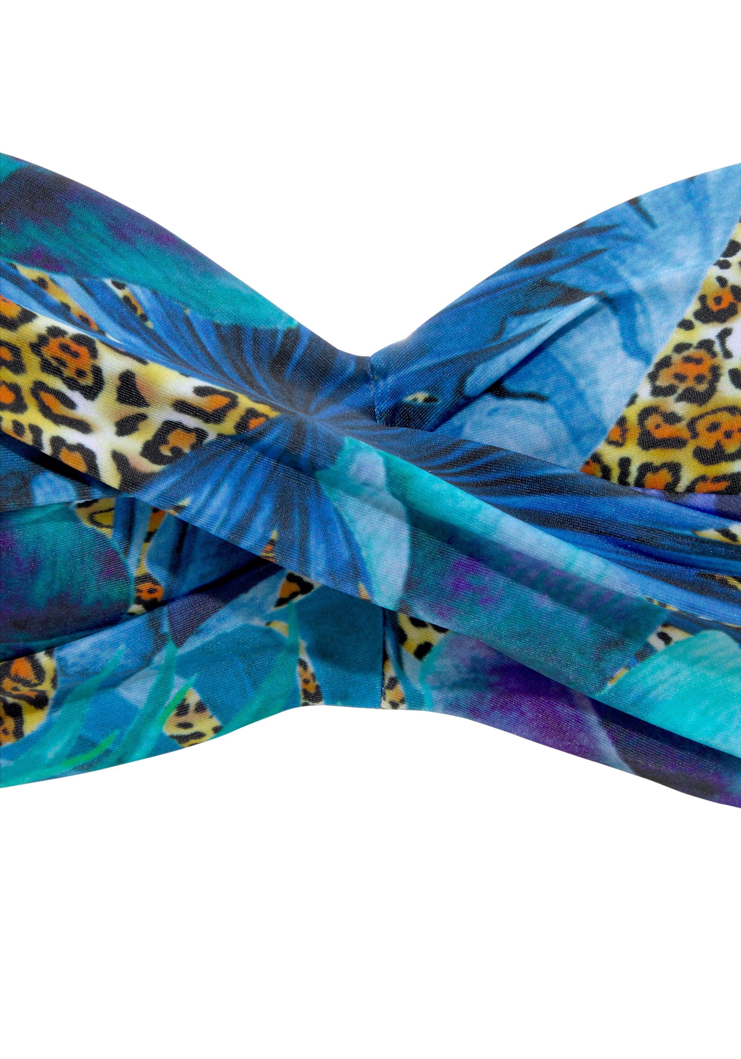 Bügel-Bandeau-Bikini LASCANA Dschungel-Optik blau-bedruckt mit