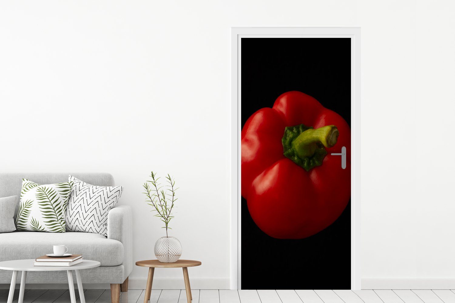 cm Fototapete Türtapete Matt, auf Eine Paprika Hintergrund, für Türaufkleber, rote St), Tür, bedruckt, 75x205 (1 schwarzem MuchoWow