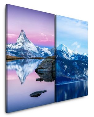 Sinus Art Leinwandbild 2 Bilder je 60x90cm Matterhorn Alpen Berge See Klarheit Ruhe Stille
