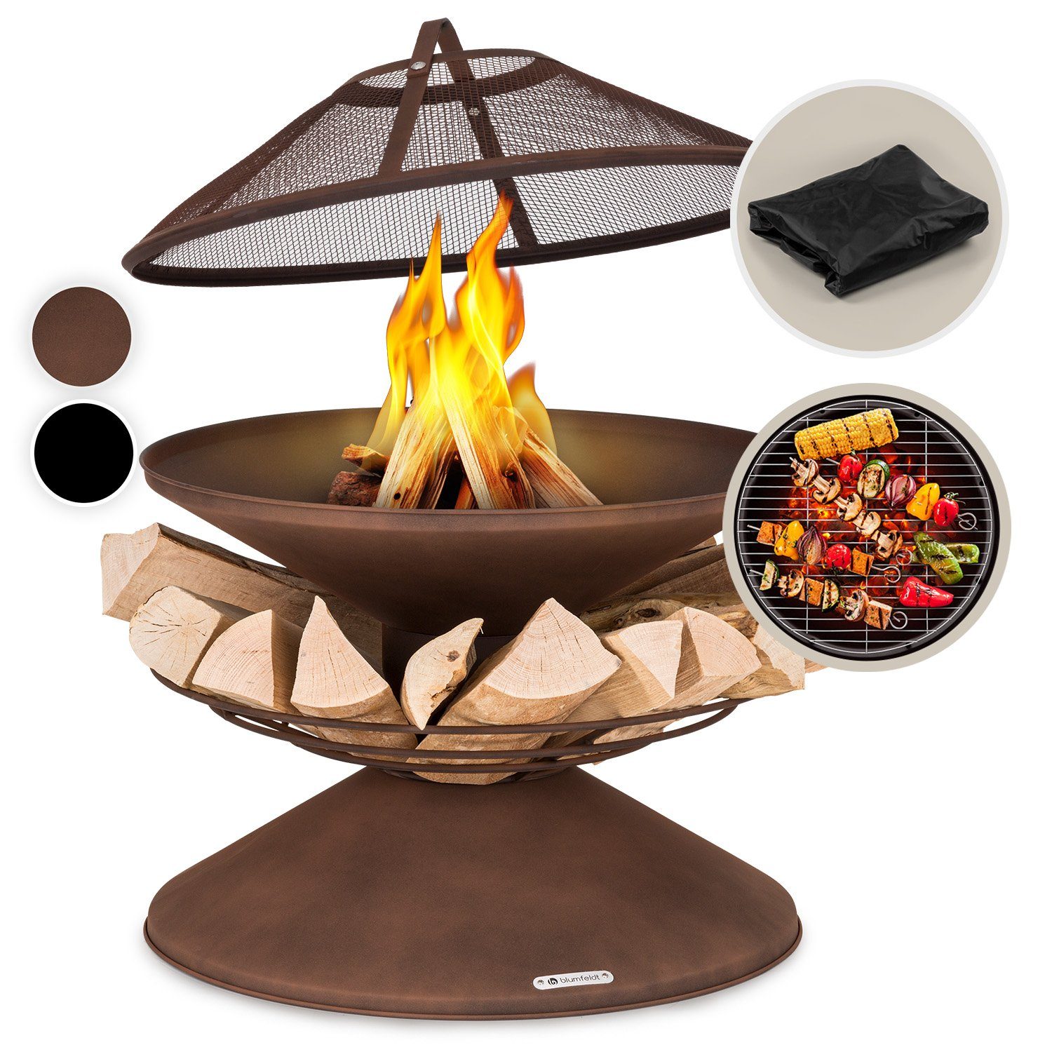 blumfeldt Feuerschale Aguilera, (Set), Feuerschale Garten Grill Funkenschutz Feuerkorb Feuerstelle Outdoor