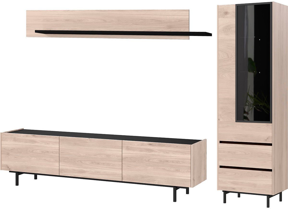 GERMANIA Wohnzimmer-Set Cantoria, (Set, 3-St), mit Lowboard, Wandboard, Vitrine, griffloses Design