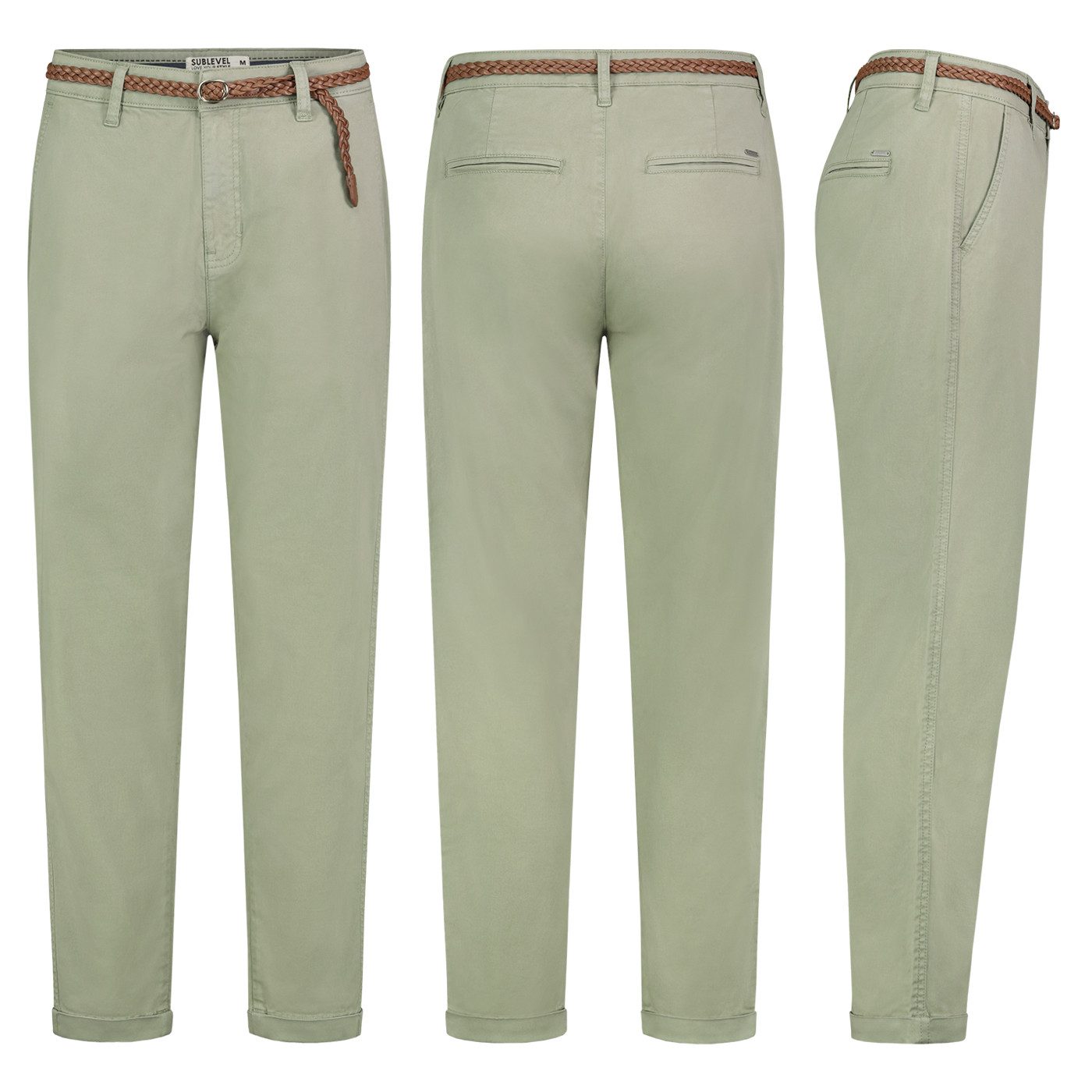 SUBLEVEL Chinos Damen Chino Hose Stoffhose inkl.Gürtel Businesshose Freizit Chinohose