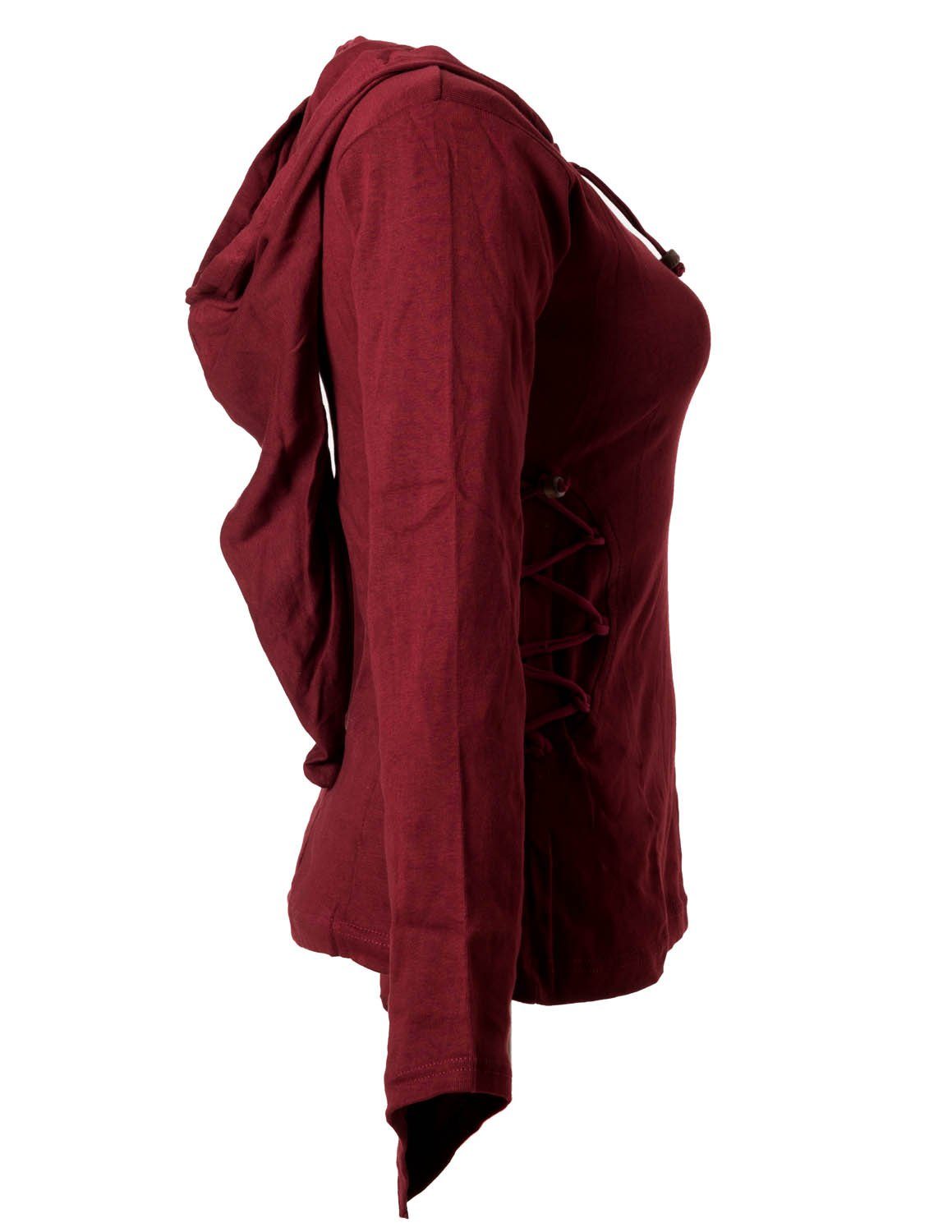 Vishes Kapuzenshirt Elfenshirt Zipfelkapuze dunkelrot Gothik Bändern zum Style und Ethno, Schnüren Hoody