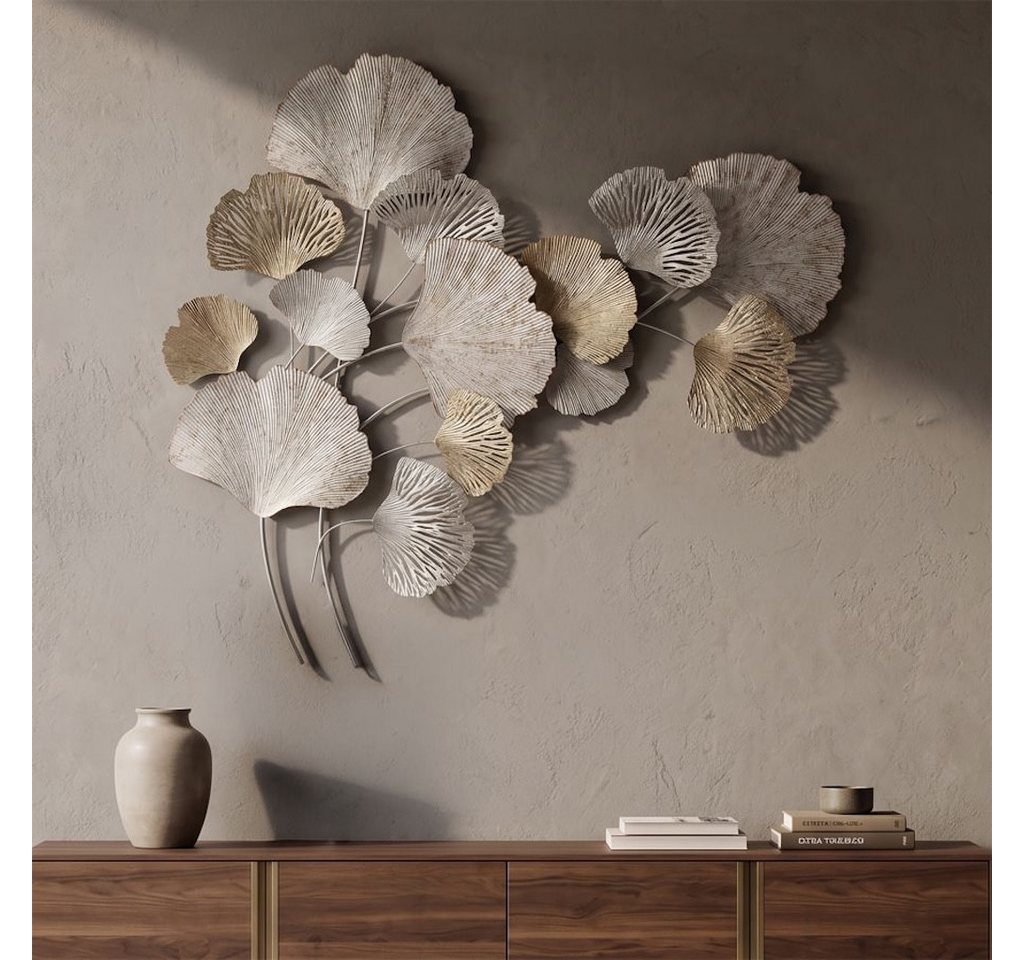 MF Wanddekoobjekt Wanddekoration Elva mit Ginkgo Blättern in Silber und Gold 113cm (1 St)