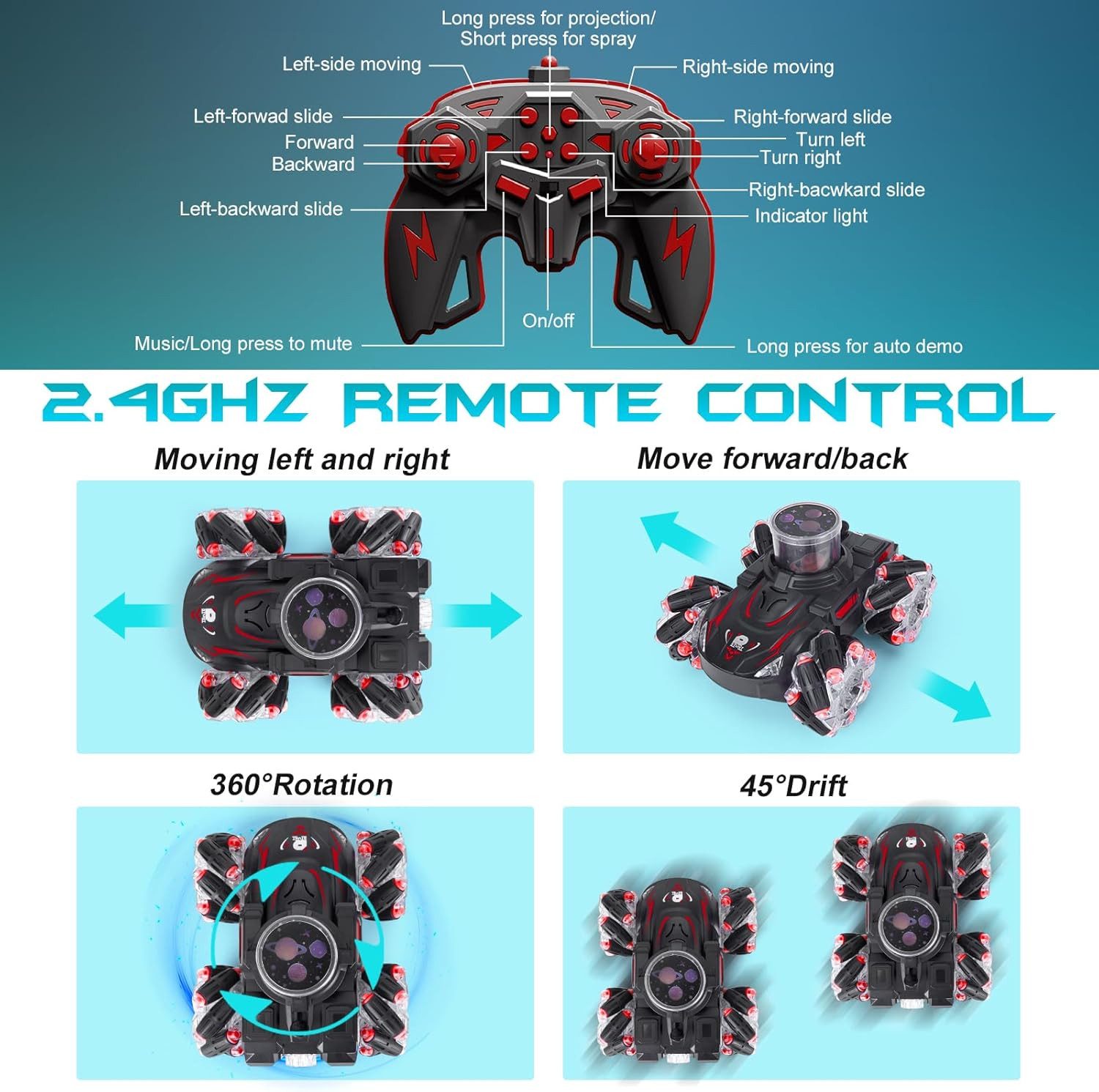 Thedttoy RC-Auto RC-Stunt-Auto 2,4 GHz mit LED Licht Musik Spray und Projek günstig online kaufen