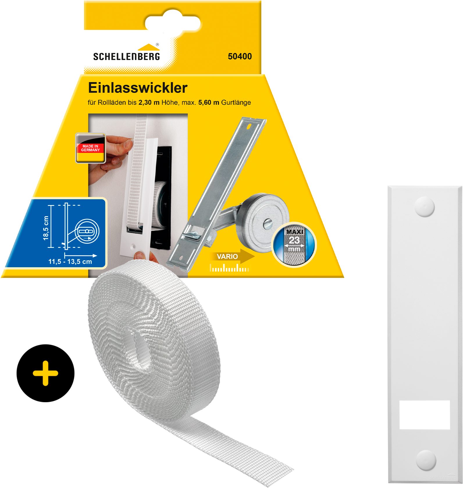 Einlass-Gurtwickler Unterputz, inkl. Abdeckplatte weiß und Rollladengurt in grau oder weiß