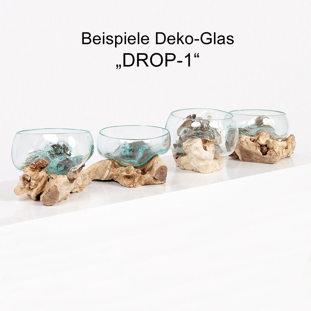 15cm Teak Dekoobjekt Deko-Glas Handarbeit, mundgeblasen Natural DROP-1 LebensWohnArt ca.