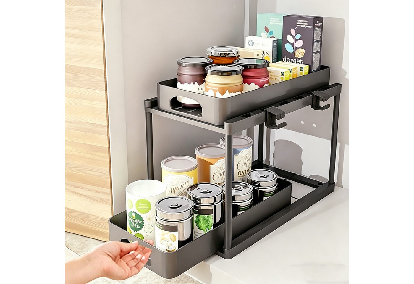 SPACEKEEPER Organizer Ausziehbarer Unterschrank-Organizer, Ablageregal für Waschbecken (1 St), 2 Ebene höhenverstellbarer Arbeitsplatten-Organizer