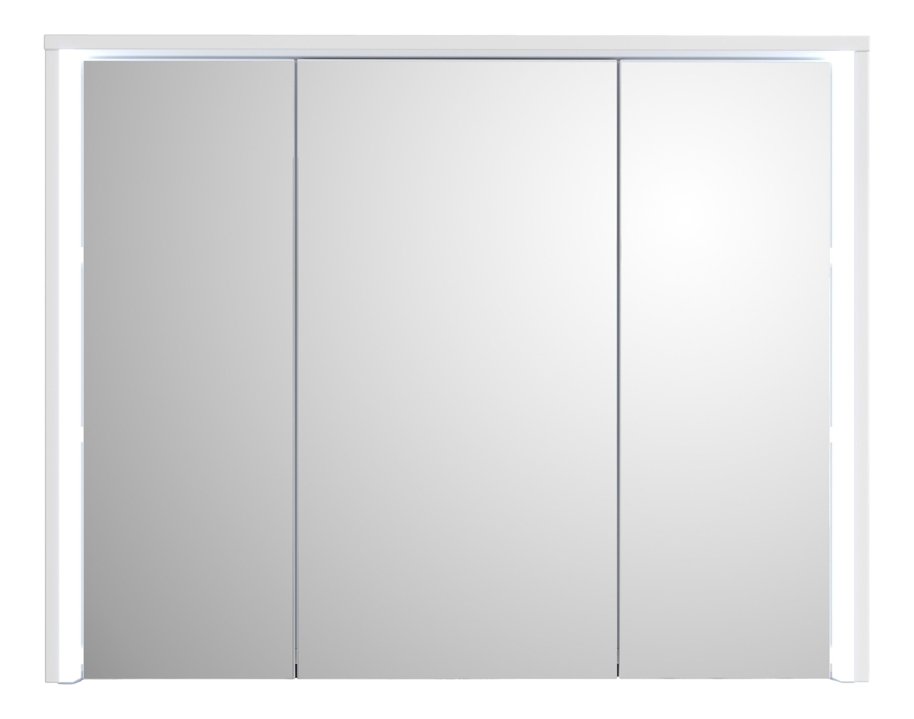 PREISBRECHER Badezimmerspiegelschrank Five LED, Steckdose, in weiß - 86x68x18cm (BxHxT)