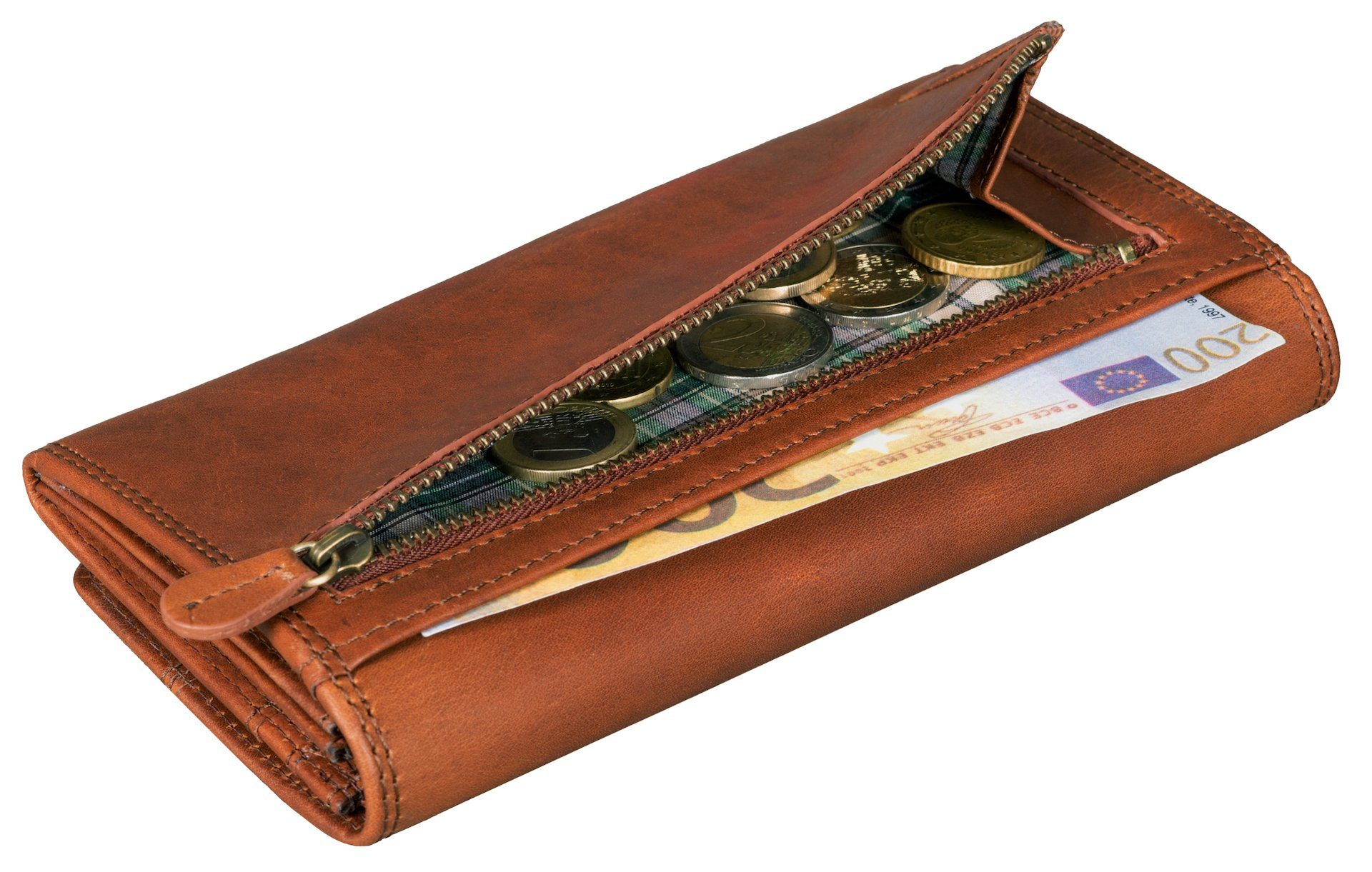Benthill Geldbörse Damen Echt Leder RFID Portemonnaie mit vielen Kartenfächer Vintage, RFID-Schutz Kartenfächer Münzfach Reißverschlussfach