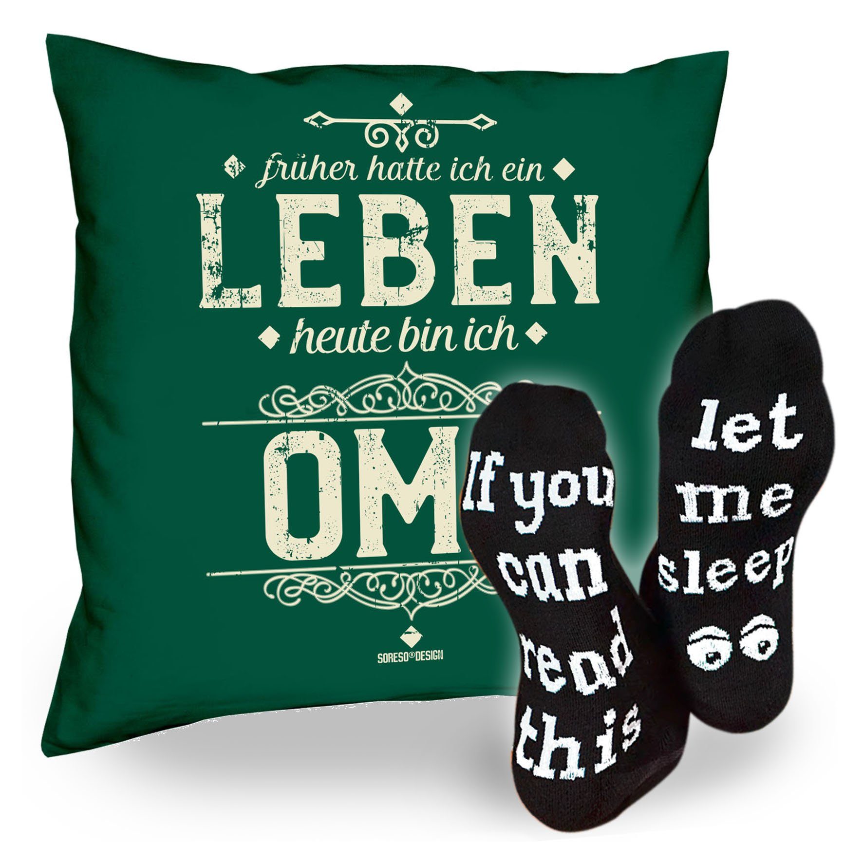 Soreso® Dekokissen Kissen Heute bin ich Oma & Sprüche Socken Sleep, Muttertagsgeschenk Oma Omatag dunkelgrün