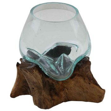 Casa Moro Dekovase Glasvase auf Wurzelholz aus Recycling Glas Ø 15cm & Teak Wurzel (einzigartige Glas Vase auf Wurzel Holz Wohn Deko, Couchtisch Esszimmer Tisch Deko), Kunsthandwerk Pur - Jede Dekovase ist ein Unikat