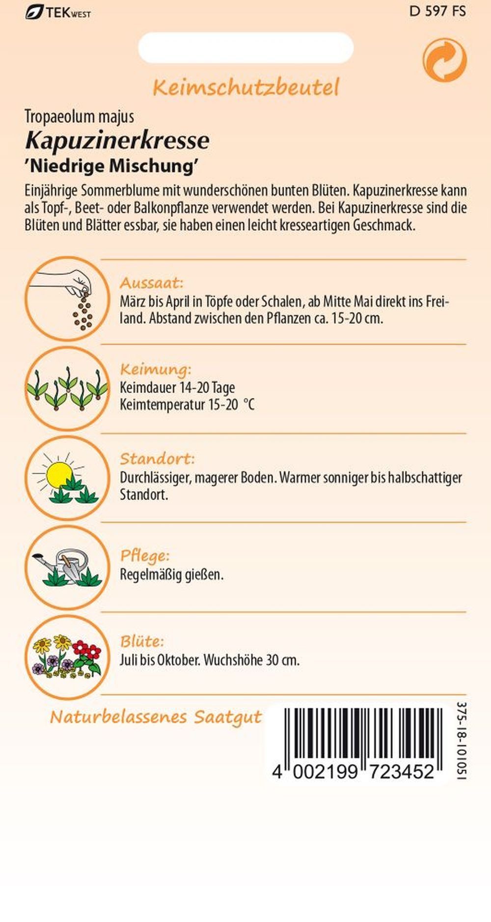SAMEN PFANN Kräutersamen Kapuzinerkresse, niedrige Mischung - Kapuzinerkresse-Samen Samen, Tropaeolum majus