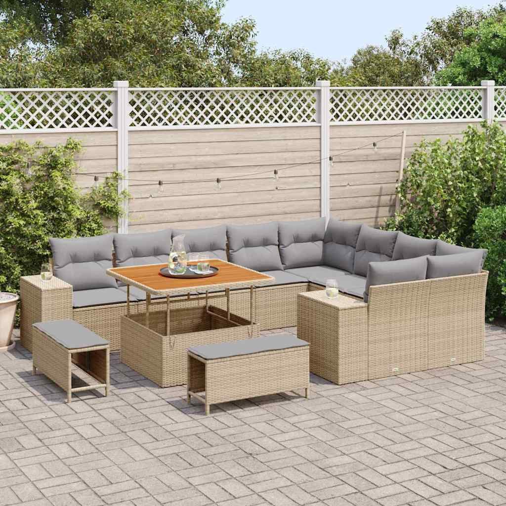 vidaXL Gartenlounge-Set Gartensofa-set 12 Stk. Beige Poly-Rattan, (12-tlg)