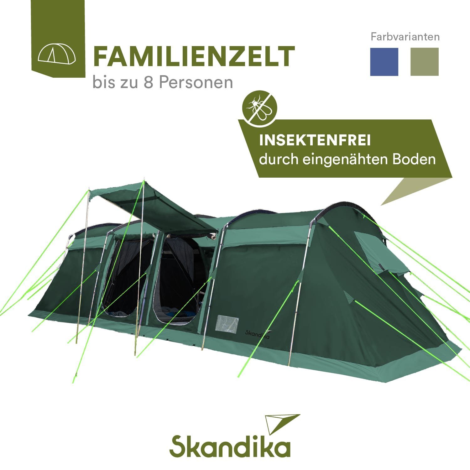 Protect 8 Schlafkabinen mit Technologie, schwarzen Skandika Montana (grün), 2 Tunnelzelt Sleeper