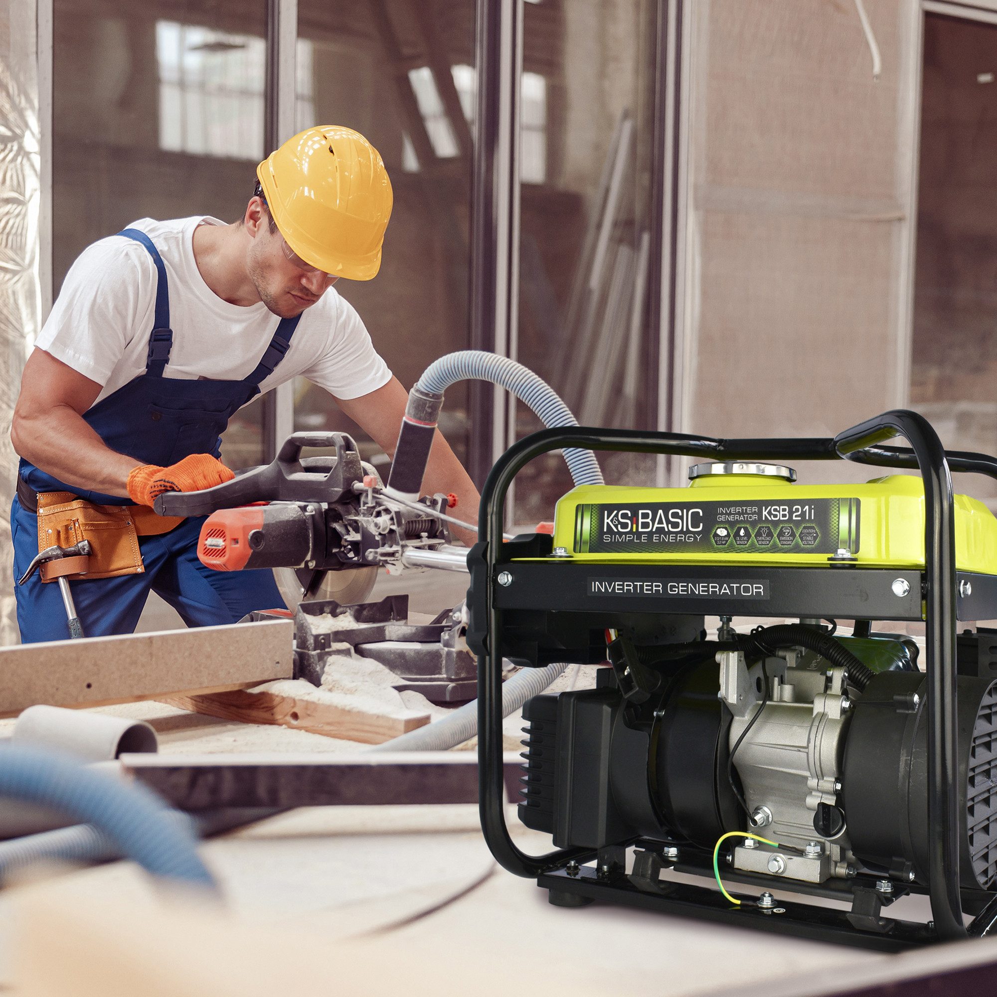 Könner & Söhnen KSB 21i generator, 2.00 kW, (2kW inverter generator with large 10L tank & 2 sockets, 1-piece, pure sine wave, 2x 230V, economy mode, lightweight (20kg), 10 liter tank, 2x sockets, pure sine wave, compact