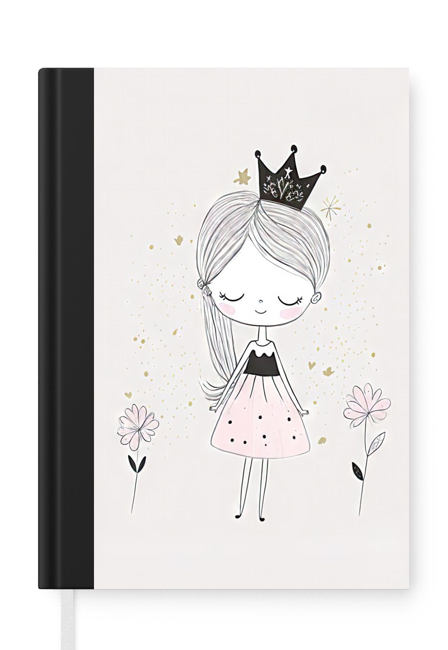 MuchoWow Notizbuch Prinzessin - Kleid - Krone - Blumen - Mädchen, Journal, Merkzettel, Tagebuch, Notizheft, A5, 98 Seiten, Haushaltsbuch