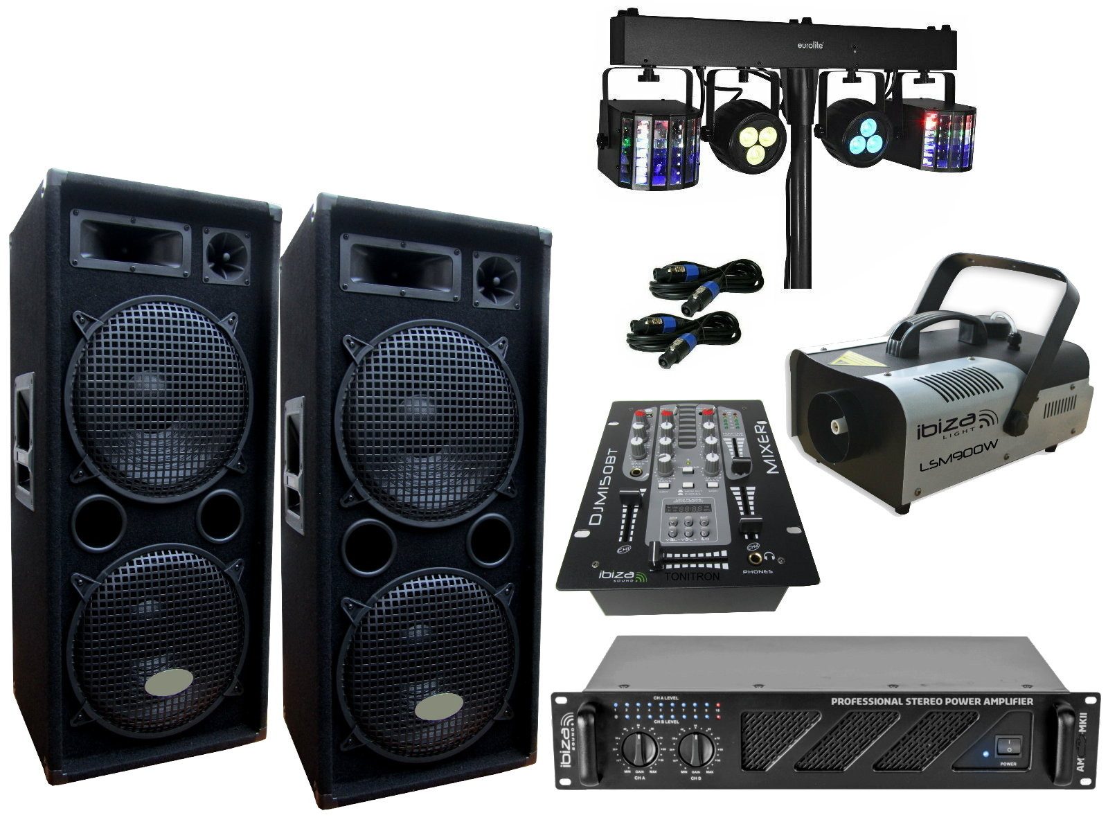 PA Party DJ Set Lautsprecher BT Mixer Verstärker Lichtset Nebelmaschin Party-Lautsprecher