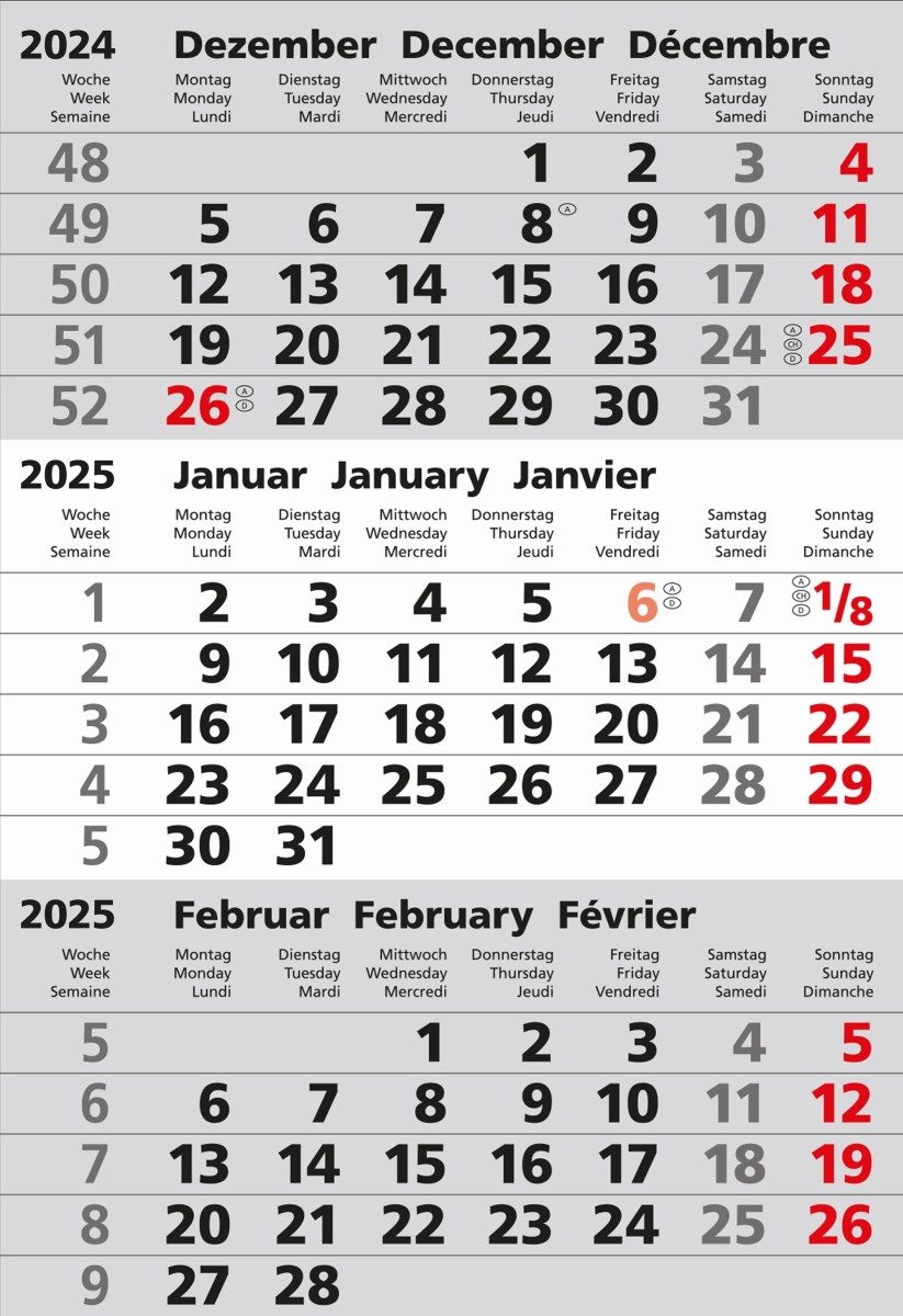 GÜSS Kalender Wandkalender Ersatzkalendarium für 3-Monats-Tischkalender 9,5x13,5cm 2026.