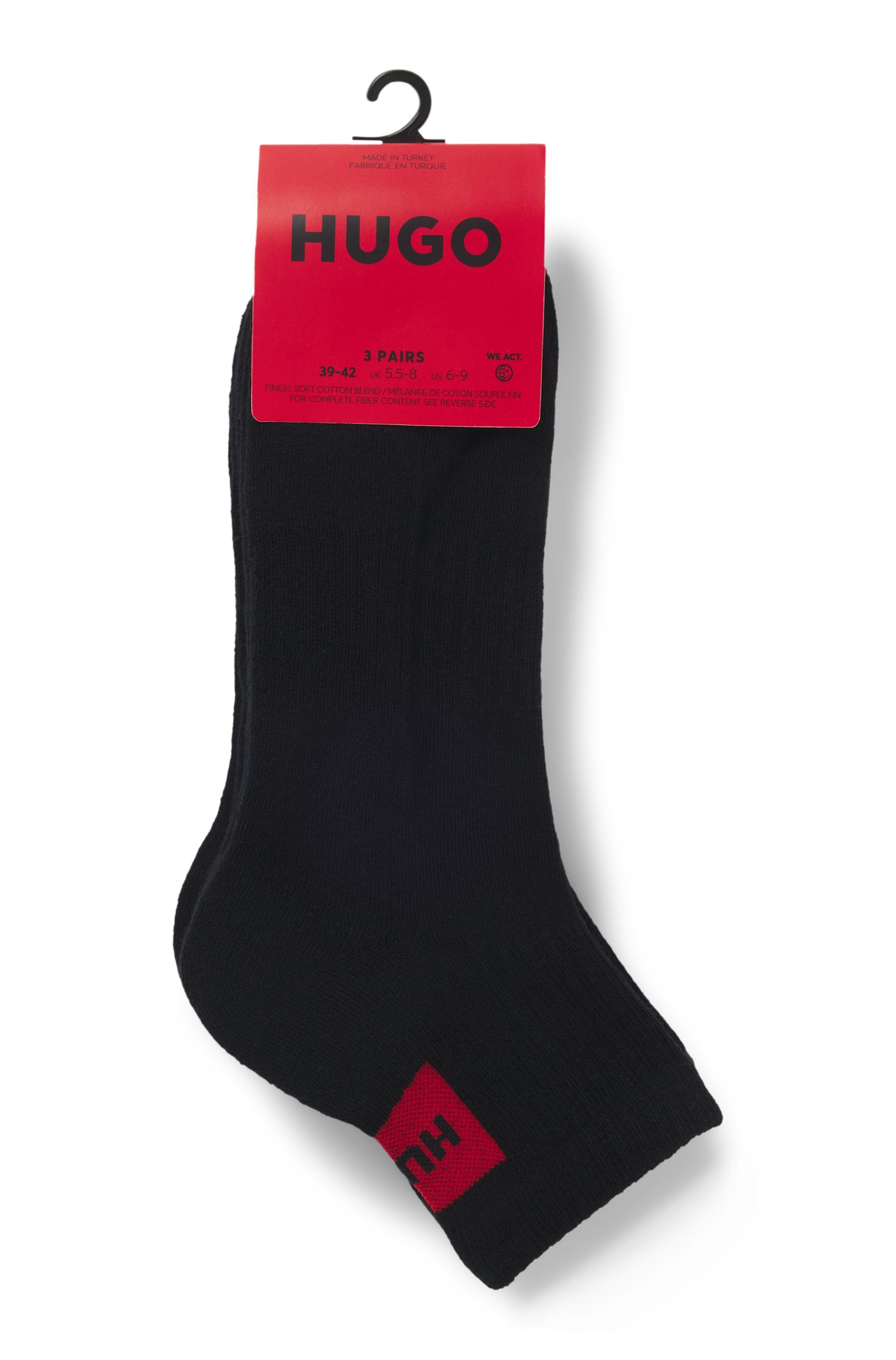HUGO Freizeitsocken (Packung, 3-Paar, 3er) mit kontrastfarbenem HUGO Logo