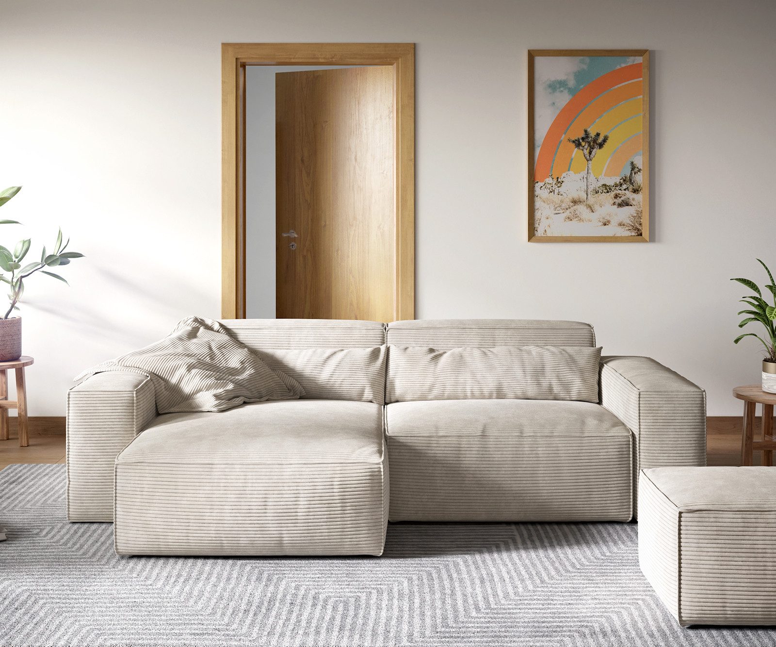 DELIFE Ecksofa Sirpio, XL Cord Beige 270x170 cm Recamiere variabel mit Hock günstig online kaufen