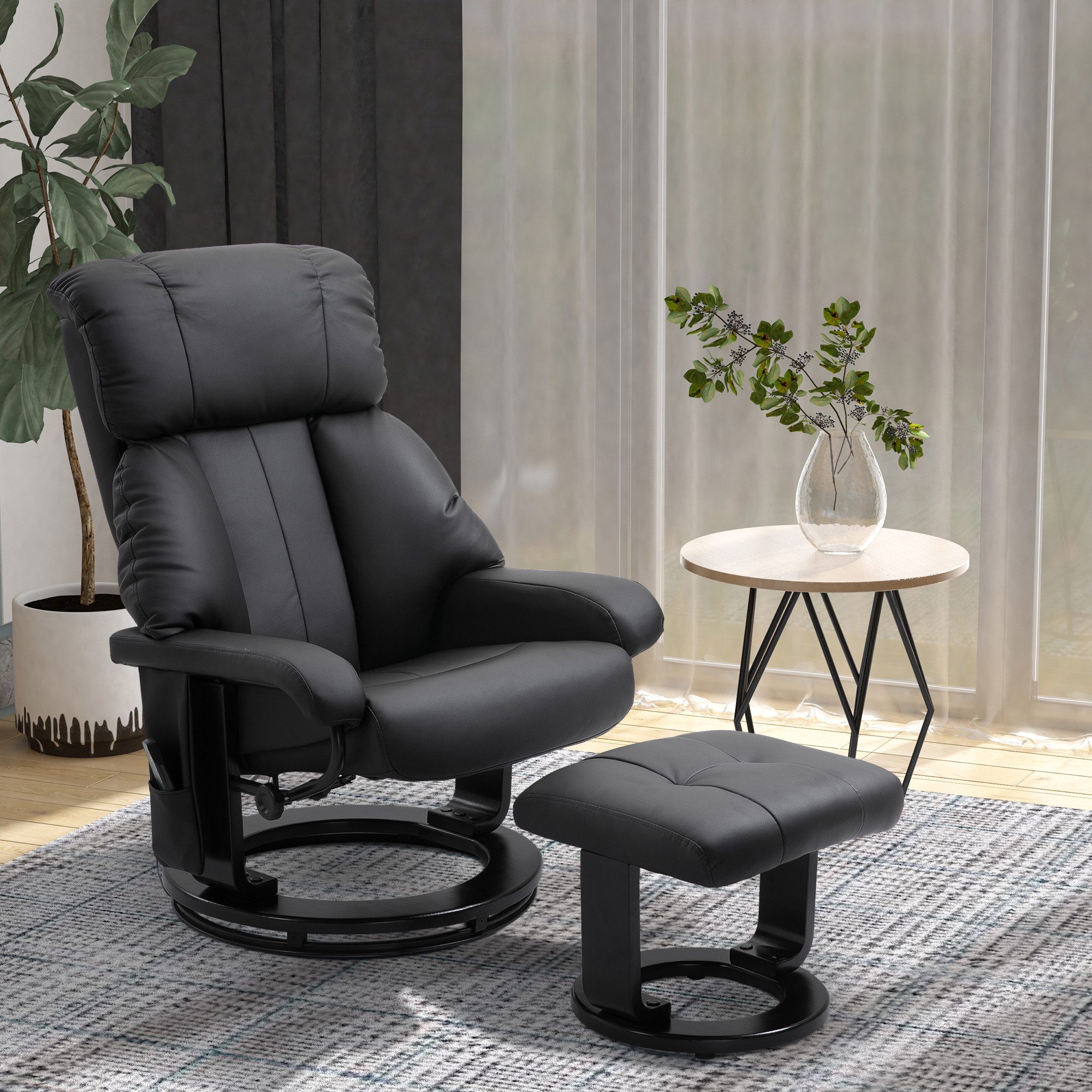 HOMCOM Massagesessel Relaxsessel mit Hocker, Liegefunktion, Ruhesessel für Wohnzimmer (Relaxliege, 2-St., Relaxsessel), für Wohnbereich, Schwarz