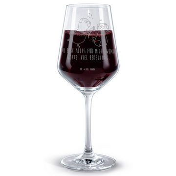 Mr. & Mrs. Panda Rotweinglas Mops Verliebt - Transparent - Geschenk, Partner, Weinglas, Hund, Hund, Premium Glas, Luxuriöse Gravur