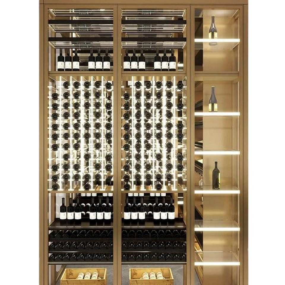 JVmoebel Weinschrank Eleganter Weinschrank aus Edelstahl in Gold mit Doppeltemperaturzone (1-St) Made in Europe