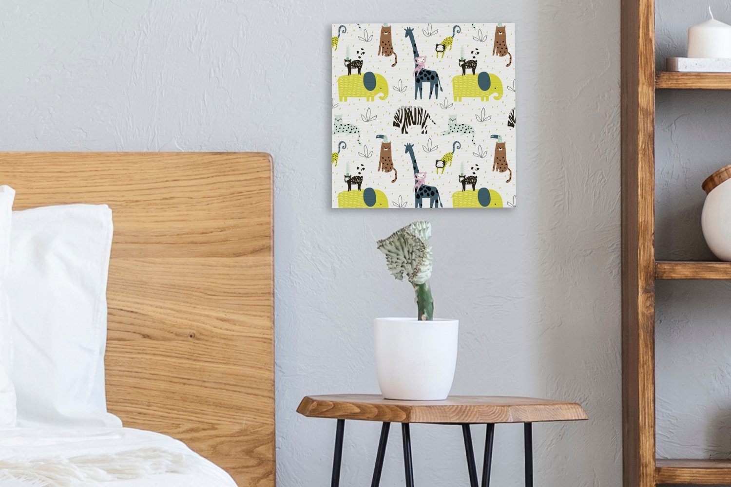 OneMillionCanvasses® Leinwandbild Dschungel - Giraffe Bilder (1 für St), Leinwand Wohnzimmer - Affe, Schlafzimmer
