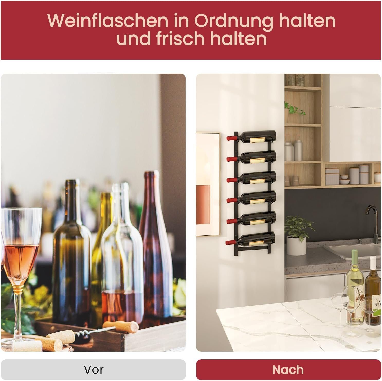 KOMFOTTEU Weinregal Wand-Weinregal, hängendes Flaschenregal, Schwarz – Bild 4 von 5
